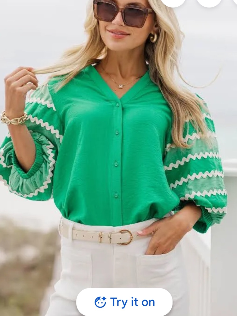 THML Balloon Sleeve Top with Embroidered Detail